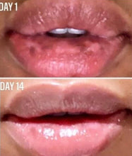 Load image into Gallery viewer, Before and after using Nayjor Beauty Green Apple Lip Scrub – 14-day results showing improved lip hydration and smoothness.