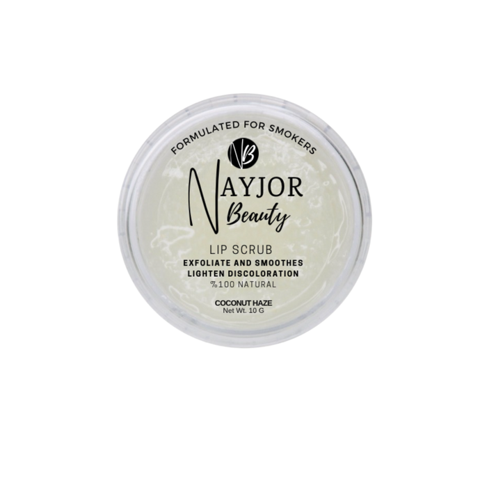Nayjor Beauty Coconut Lip Scrub – Exfoliating and hydrating lip care in a 10g jar for smooth, soft lips.