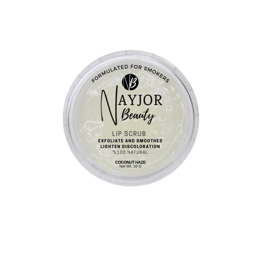 Nayjor Beauty Coconut Lip Scrub – Exfoliating and hydrating lip care in a 10g jar for smooth, soft lips.
