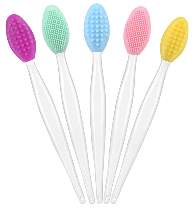 Silicone lip scrub brush set in various colors for exfoliating lips and nose.